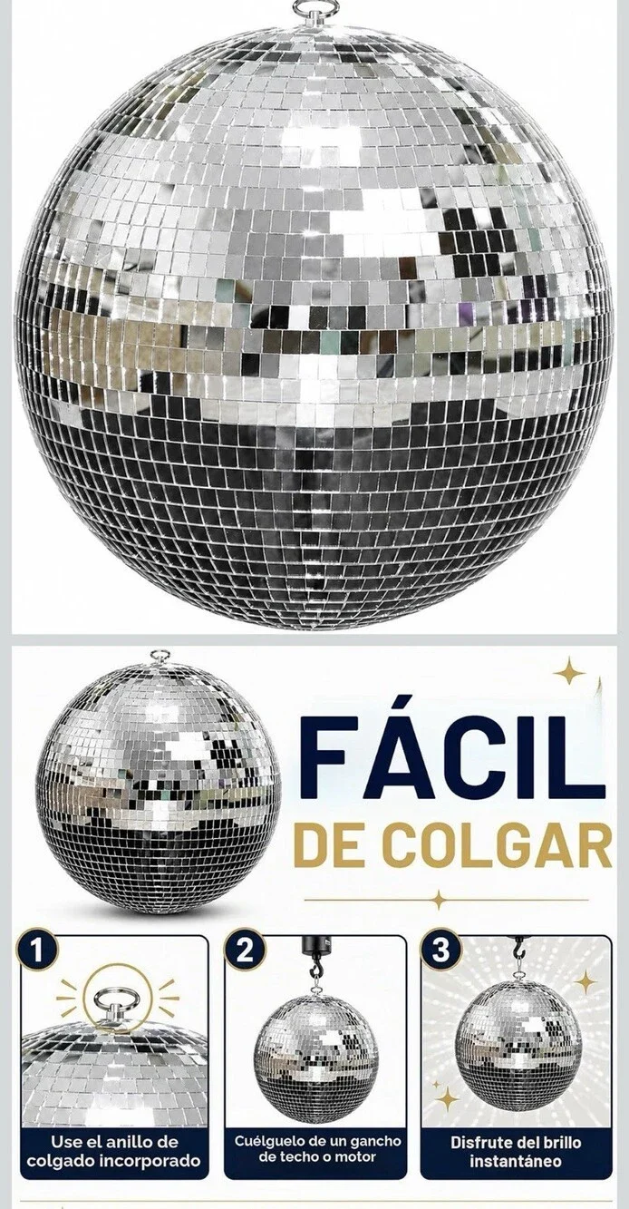 12 in Silver Disco Mirror Ball Hanging Decoration, Metal & Glass